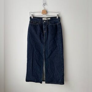 Vintage Gap Denim Midi Skirt Front Slit Dark Wash Y2K Size 6